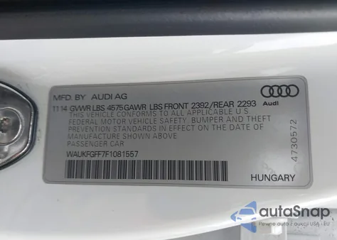2015 Audi A3 2.0T Premium from USA, damaged, VIN WAUKFGFF7F1081557